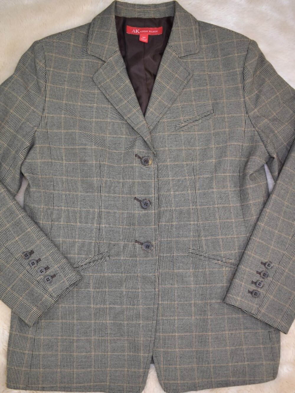 Anne Klein Beige Plaid Blazer Jacket Petite Size 10 Tailored Career Classic Chic - Picture 9 of 15